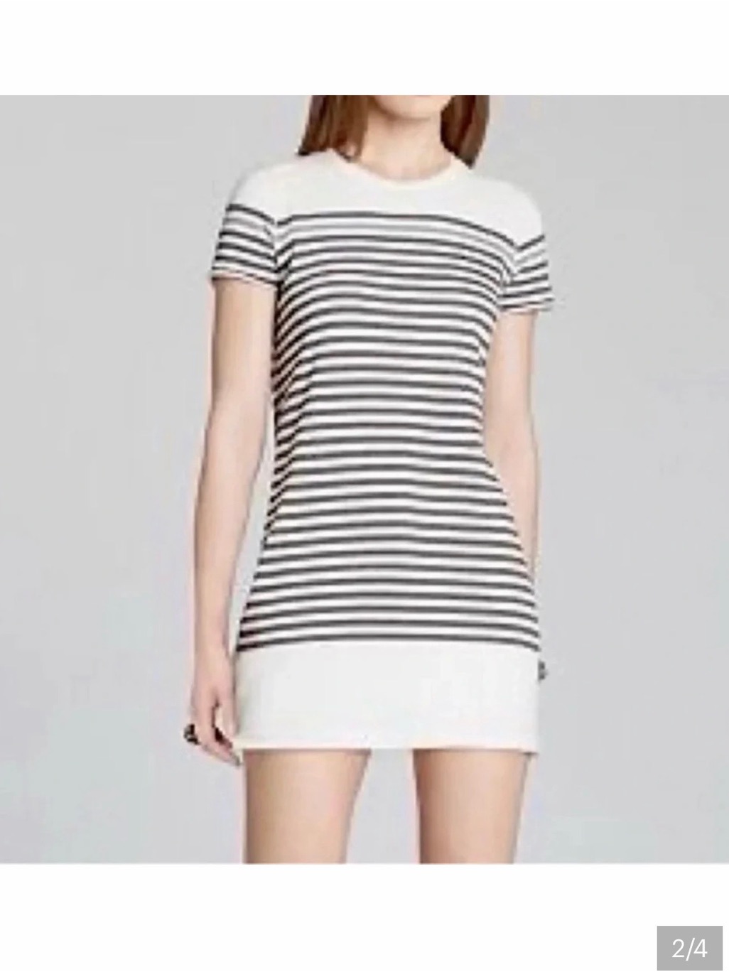 Bcbgmaxazria White And Grey Striped Short Sleeve Dress With Back Scoop
